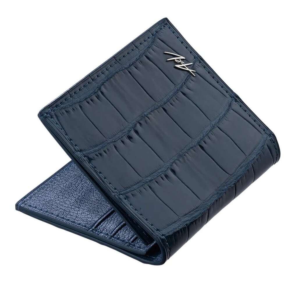 Luxury Alligator Leather Wallet – Handmade Slim Minimalist Bold Blue Wallet